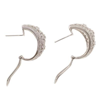 Pair of Diamond, 14k White Gold Demi-Hoop Earrings