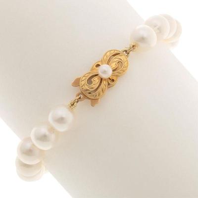 Cultured Pearl, 18k Yellow Gold Bracelet, Mikimoto