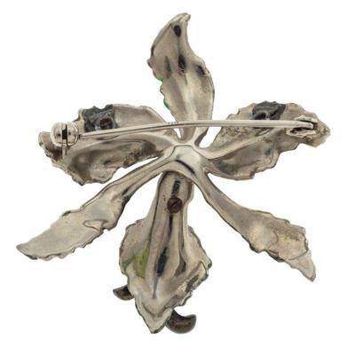 Silver, Enamel, Marcasite Orchid Pin Pendant