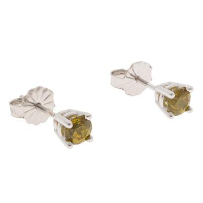 Pair of Demantoid Garnet, 14k White Gold Earrings