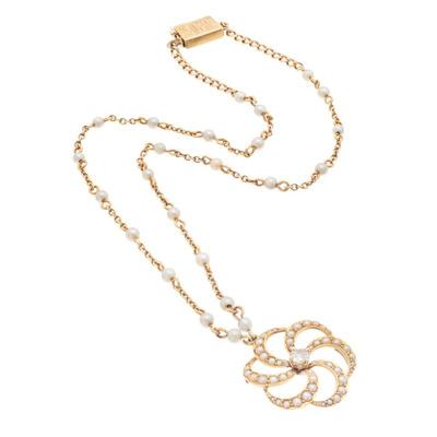 Victorian Diamond, Seed Pearl, 14k Pinwheel Necklace