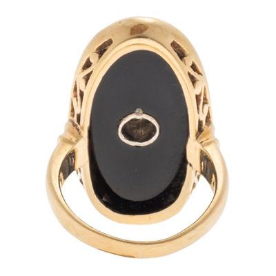 Art Deco Diamond, Onyx, 10k Yellow Gold Ring