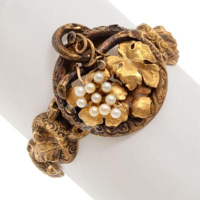 Victorian Cultured Pearl, Yellow Gold Bracelet