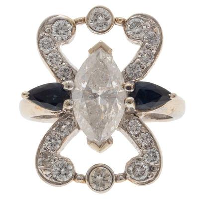 Diamond, Sapphire, 14k White Gold Ring