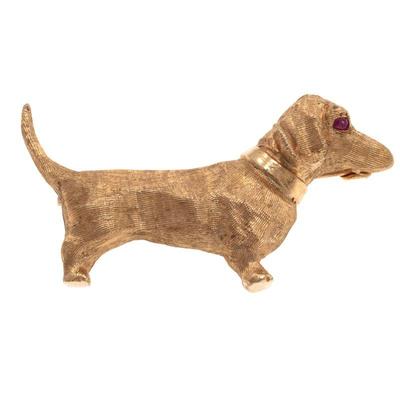 Ruby, 14k Yellow Gold Dachshund Pin