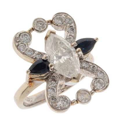 Diamond, Sapphire, 14k White Gold Ring