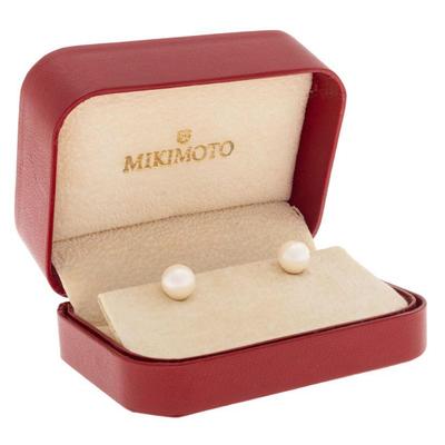 Pair of Cultured Pearl, 18k Yellow Gold Earrings, Mikimoto