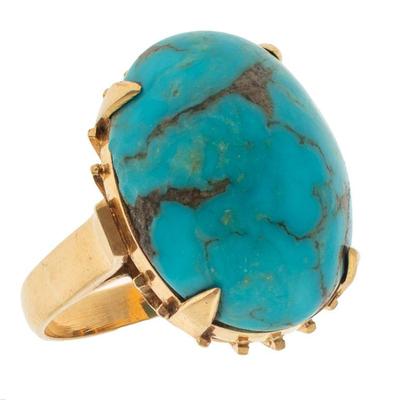 Turquoise, 18k Yellow Gold Ring
