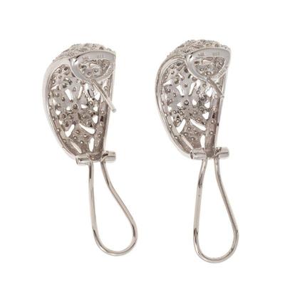 Pair of Diamond, 14k White Gold Demi-Hoop Earrings
