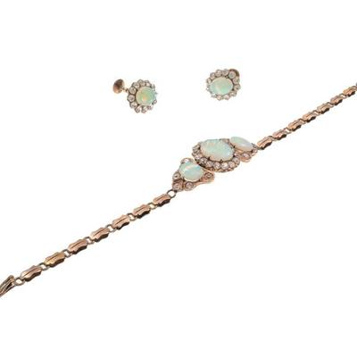 Edwardian Opal, Glass, 9k Rose Gold Jewelry Suite