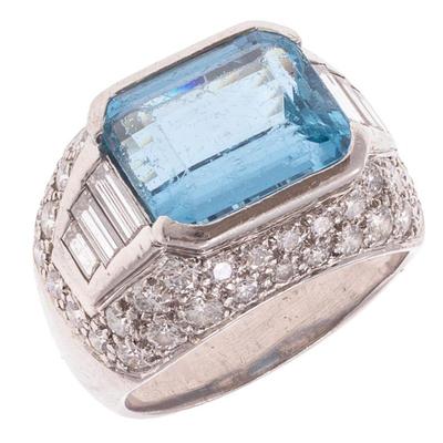 Aquamarine, Diamond, Platinum Ring