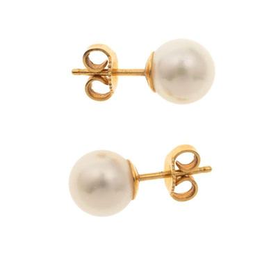 Pair of Cultured Pearl, 18k Yellow Gold Earrings, Mikimoto