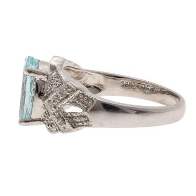 Aquamarine, Diamond, 14k White Gold Ring