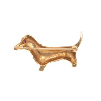 Ruby, 14k Yellow Gold Dachshund Pin