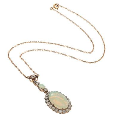 Edwardian Opal, Glass, 9k Necklace