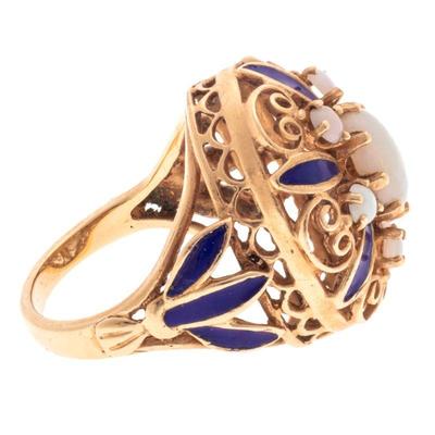 Opal, Enamel, 14k Yellow Gold Ring