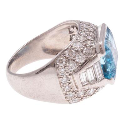 Aquamarine, Diamond, Platinum Ring