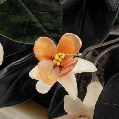 Pair Chinese Hardstone and Jadeite Flowers in Jardinières