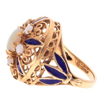 Opal, Enamel, 14k Yellow Gold Ring