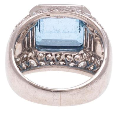 Aquamarine, Diamond, Platinum Ring