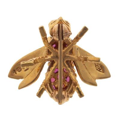 Diamond, Ruby, 18k Yellow Gold Bee Pin, Herbert Rosenthal