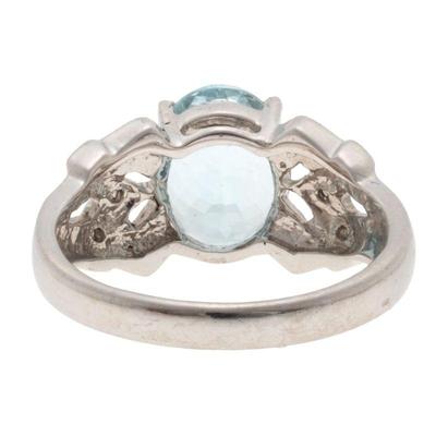 Aquamarine, Diamond, 14k White Gold Ring