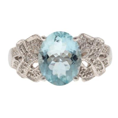 Aquamarine, Diamond, 14k White Gold Ring