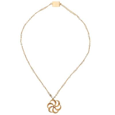 Victorian Diamond, Seed Pearl, 14k Pinwheel Necklace