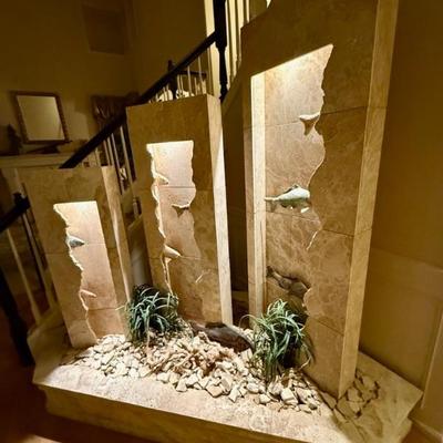 Stone water feature with lights