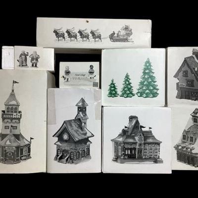 TICA603 Dept 56 Santa’s Lookout Tower And More	This lot includes seven  dept 56 sets, including elf bunkhouse, Santa's lookout...