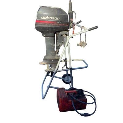 BRDA236 6.0hp Johnson Boat Motor With Stand	Model# J6REOD. Comes with boat motor mount stand and gas can. 
