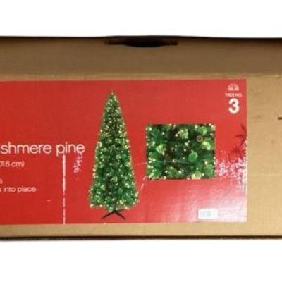 TICA711 Clear Lighted Slim Cashmere Pine, Christmas Tree	7.5 ft. Christmas tree is wrapped in the box and appears to have very minimal...