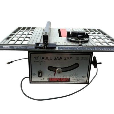 LEMO214 Shopcraft 10” Tablesaw	10" Table saw. Model #T-6700. 2 Horsepower motor. 0-45 degree blade angle range. 
