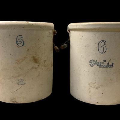 VONB219 Red Wing/ Blue Label Ceramic Crocks With Handles	One 6 gallon Red Wing ceramic kettle. 
