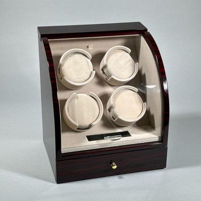 CHIYODA WATCH WINDER | Chiyoda watch winder for 4 watches with acrylic window, lacquered wood frame lower drawer for storage of 3 more...