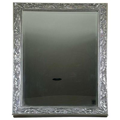 SILVERED LEAF FRAME BEVELED MIRROR | Beveled glass wall mirror in a decorative silvered frame. - h. 42 x w. 30 in

