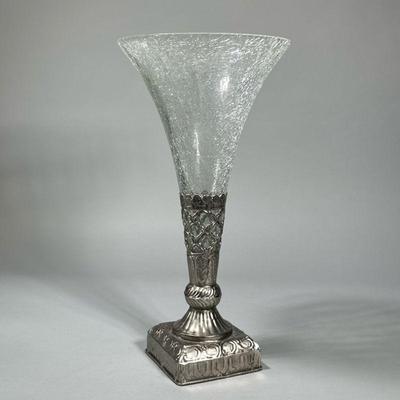 CRACKLED GLASS & METAL VASE | h. 15.5 in

