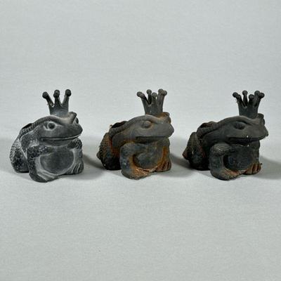 (3pc) RESTORATION HARDWARE PRINCE FROG CANDLEHOLDERS | Metal Restoration Hardware Prince Frog tea light candle holders. - h. 3.5 x w....