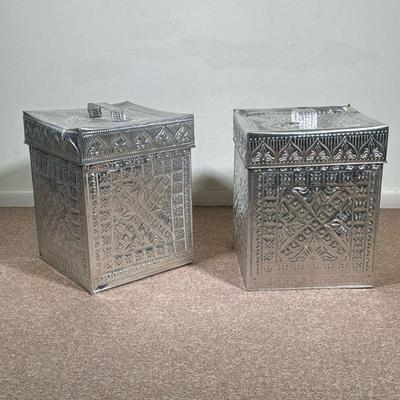 (2pc) PAIR PUNCHED TIN DECORATIVE BOXES | h. 19 x w. 16 x d. 16 in

