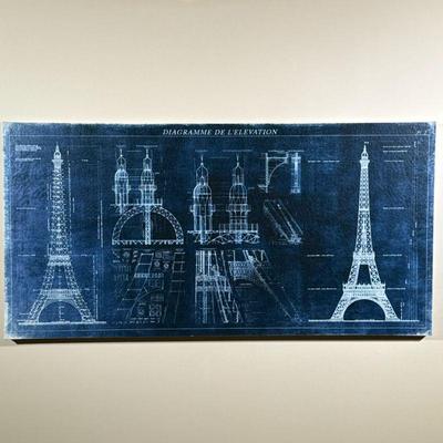 EIFFEL TOWER DIAGRAMME DE L’ELEVATION | Decorative Eiffel Tower, Paris canvas art print. - h. 30 x w. 60 in

