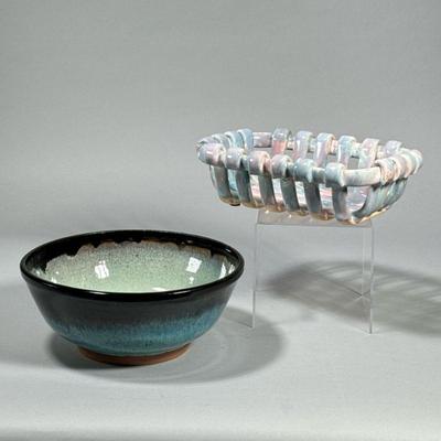 (2pc) ART CERAMICS | Including a bowl and a pastel glazed basket. - h. 4 x dia. 9.5 in (bowl)

