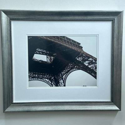 EIFFEL TOWER ART PHOTOGRAPH | Photograph of the Eiffel Tower, Paris, France, matted in a silvered frame. - h. 21 x w. 25 in (frame)

