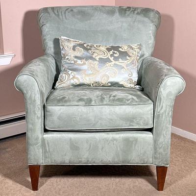 BRAXTON CULLER ARMCHAIR | Mint green suede upholstered armchair by Braxton Culler Furniture. - h. 35 x w. 33 x d. 34 in

