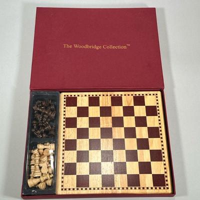 NIB WOODBRIDGE COLLECTION CHESS BOARD | New in box wooden chess board from The Woodbridge Collection. - w. 12 x l. 15.25 in (box)

