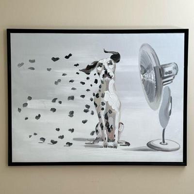 DALMATIAN OIL PAINTING | Oil on canvas. 35 x 47 in. canvas. A cute and whimsical painting depicting spots being blown off a Dalmatian by...