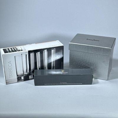 [NIB] FLATWARE & GLASSES | Including: mixed new in box Waterford fine flatware, set of 4 Tribeca 18.5 oz. glasses, and set of 6...