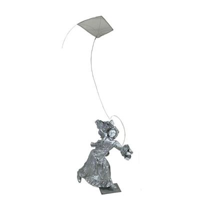 SILVER PAINTED SCULPTURE | A large and unique sculpture designed as a young girl flying a kite, having realistic details with overall...