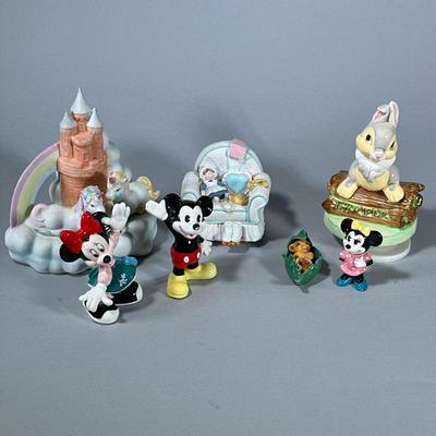 (7pc) DISNEY & OTHER COLLECTIBLES & MUSIC BOXES | Including Minnie and Micky Mouse figures, Lion King figure, a Thumper music...