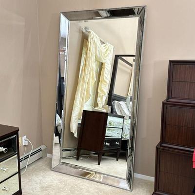 OVERSIZED BEVELED WALL MIRROR | Full-length mirror with a beveled mirror frame and decorative border. - h. 79 x w. 43 x d. 4 in


