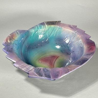HARRIS-CIES 1987 POST MODERN CENTER BOWL | Abstract form center bowl with colorful pastel glaze and incised decoration, signed and dated...